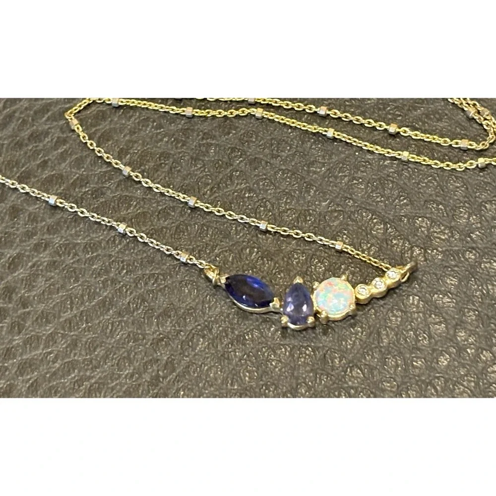 Vermeil Gold 925 Sterling Silver White Ethipion Lab Opal CZ Necklace Dainty